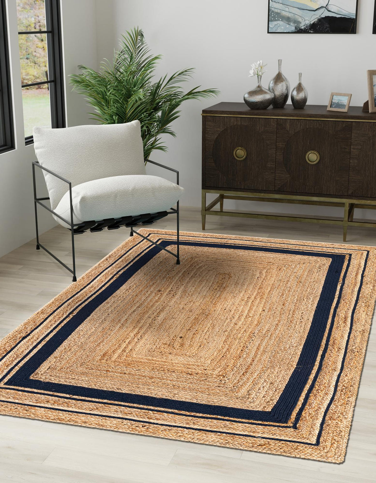 Rechteck Teppich Braided Jute in Blau von Hadorn™ - Lifestyle Image