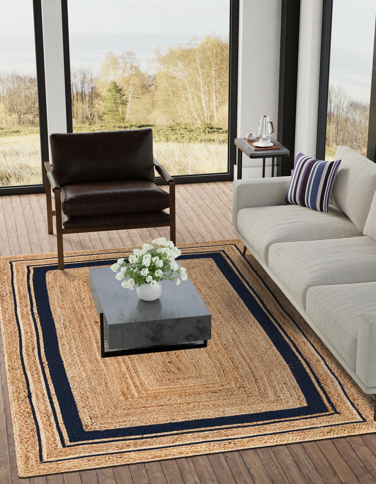 Rechteck Teppich Braided Jute in Blau von Hadorn™ - Lifestyle Image