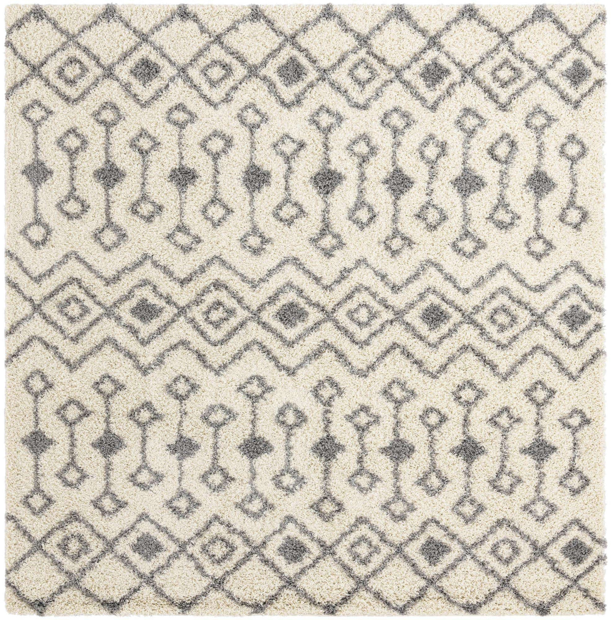 Quadratisch Hochflorteppich Moroccan Trellis Shag in Elfenbein von Hadorn™ - Lifestyle Image