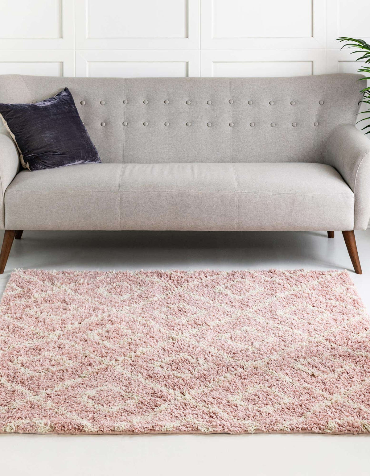 Quadratisch Hochflorteppich Trellis Shag in Hellrosa von Hadorn™ - Lifestyle Image