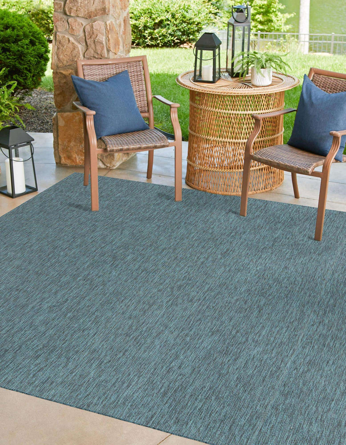 Quadratisch Outdoor Teppich Tulum Outdoor in Blaugrün von Hadorn™ - Lifestyle Image