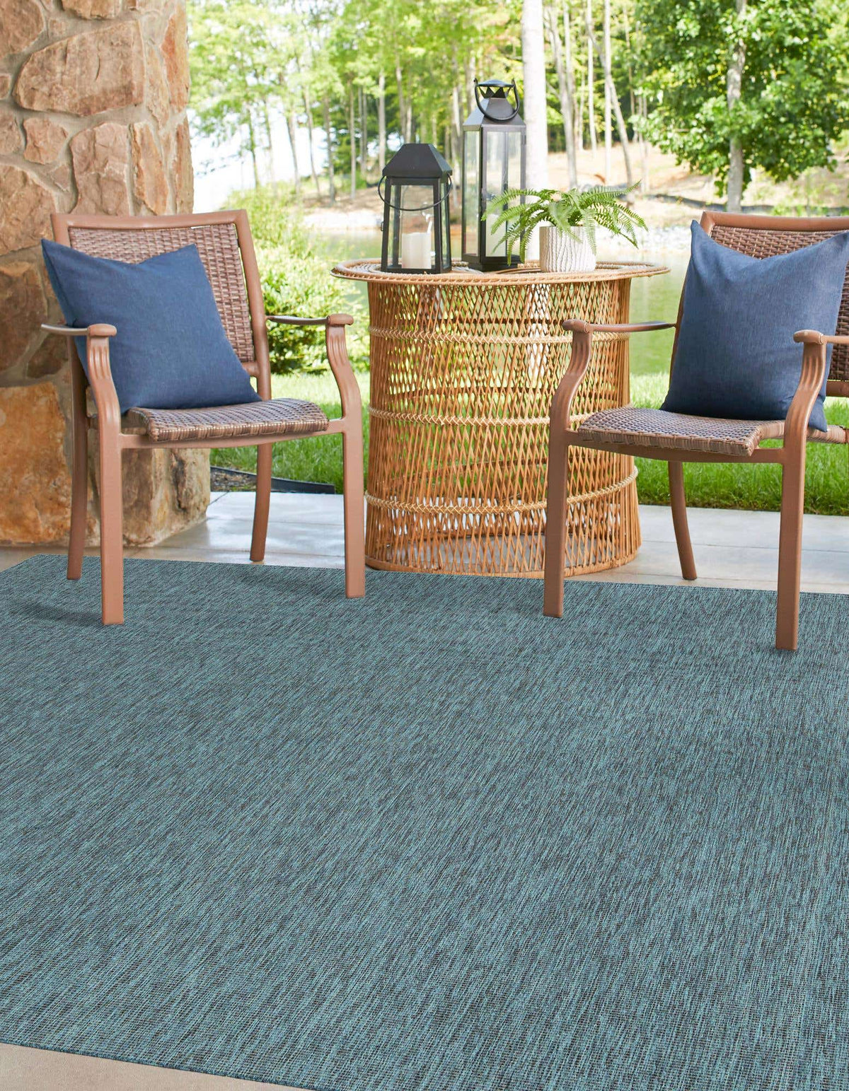 Quadratisch Outdoor Teppich Tulum Outdoor in Blaugrün von Hadorn™ - Lifestyle Image