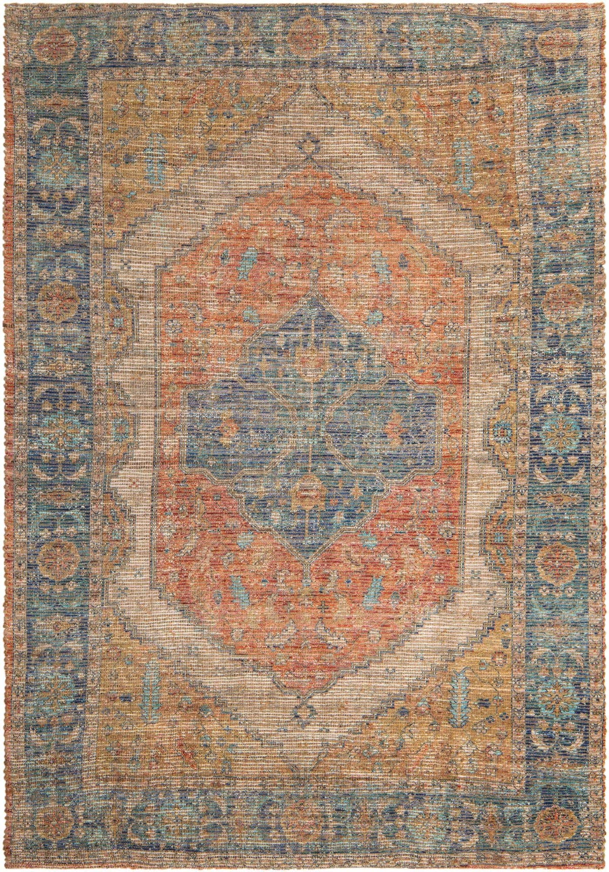 Rechteck Handgeflochten Teppich Chenille Jute in Orangegelb von Hadorn™ - Lifestyle Image
