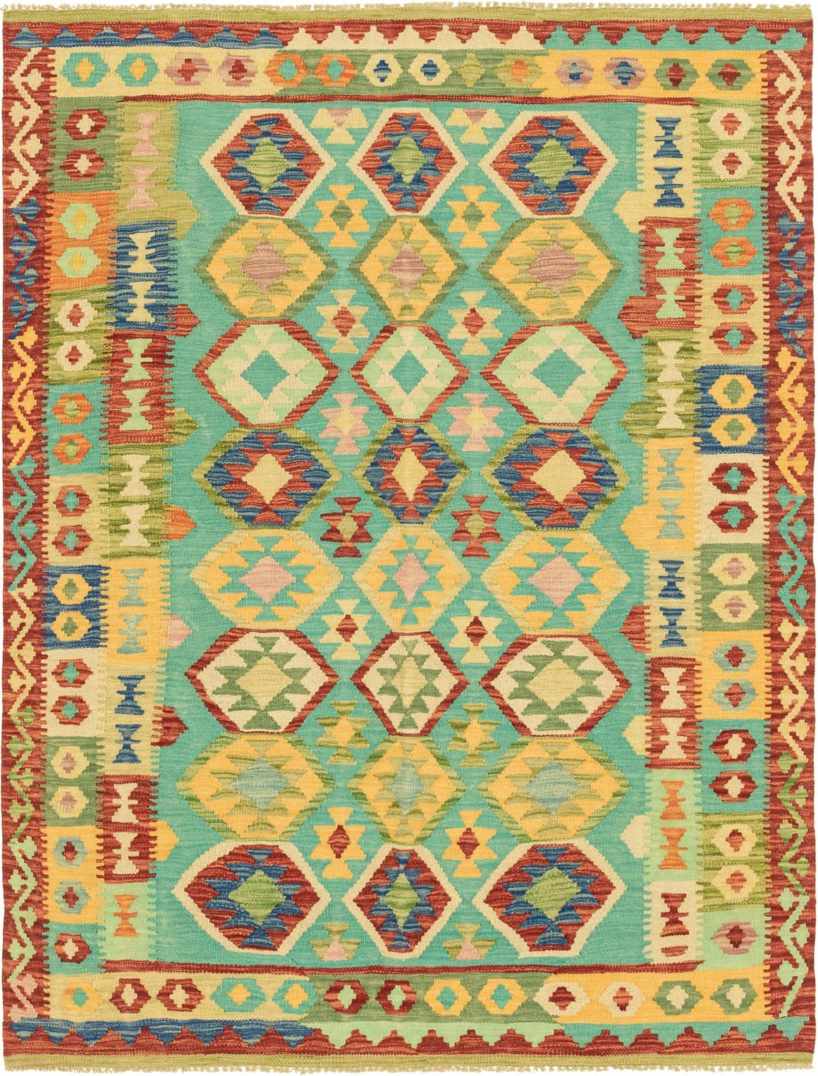 Rechteck Handgeflochten Teppich Kelim Maymana in Grün von Hadorn™ - Lifestyle Image