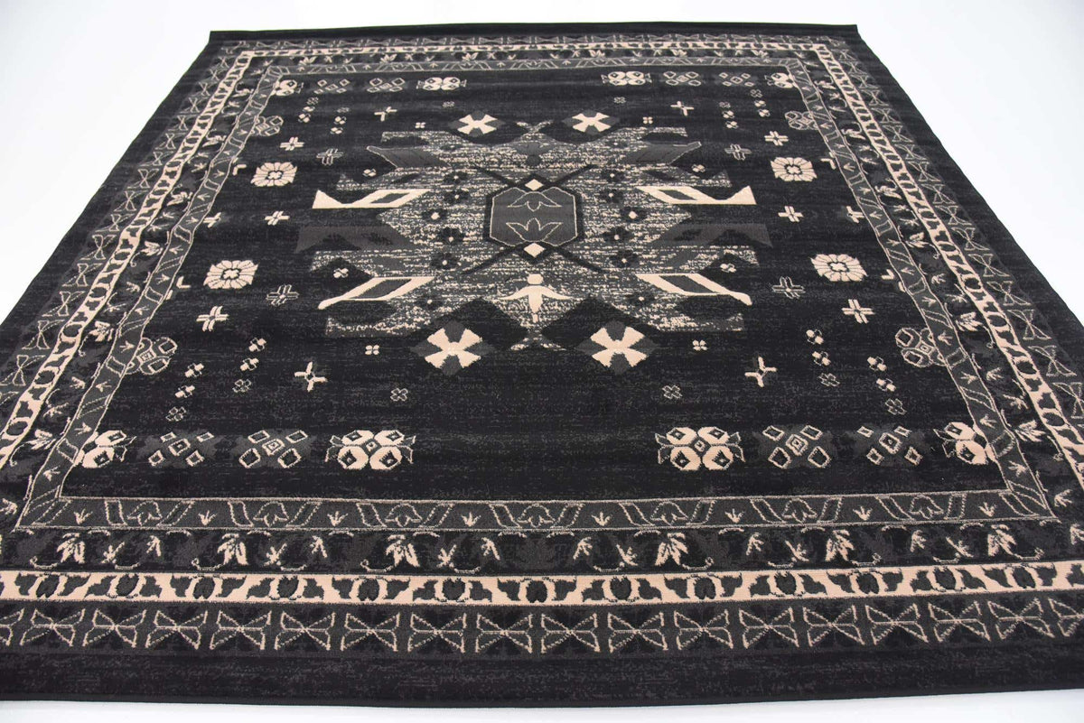 Quadratisch Teppich Heriz Design in Schwarz von Hadorn™ - Lifestyle Image