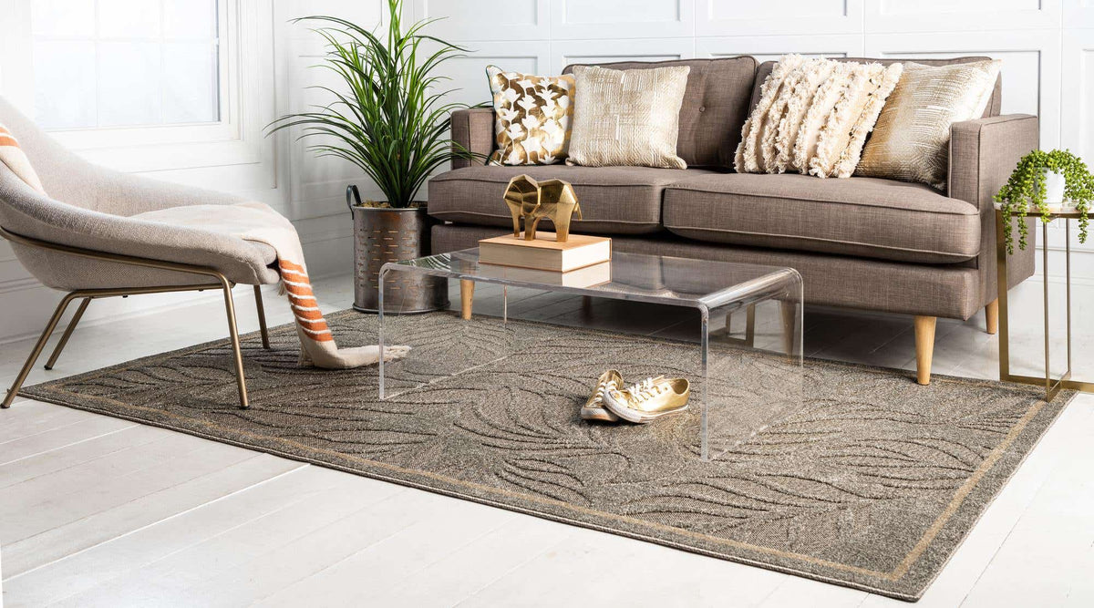 Rechteck Outdoor Teppich Outdoor Botanical in Grau von Hadorn™ - Lifestyle Image