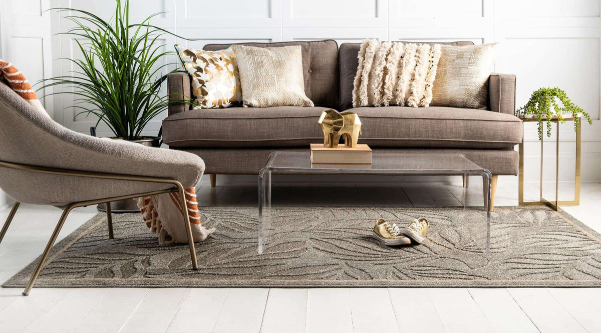 Rechteck Outdoor Teppich Outdoor Botanical in Grau von Hadorn™ - Lifestyle Image