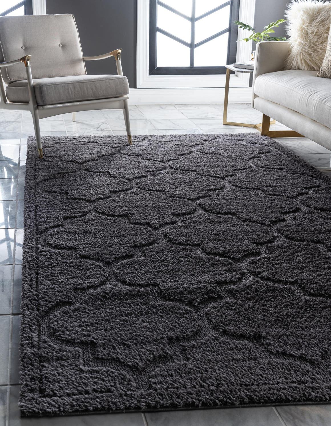 Rechteck Hochflorteppich Trellis Shag in Dunkelgrau von Hadorn™ - Lifestyle Image