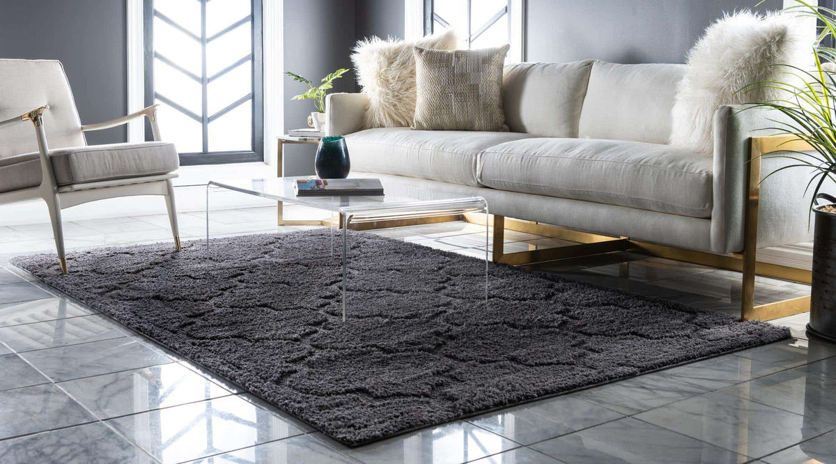 Rechteck Hochflorteppich Trellis Shag in Dunkelgrau von Hadorn™ - Lifestyle Image