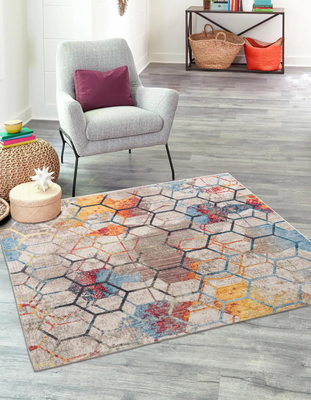 Quadratisch Teppich Prism in Weiss von Hadorn™ - Lifestyle Image