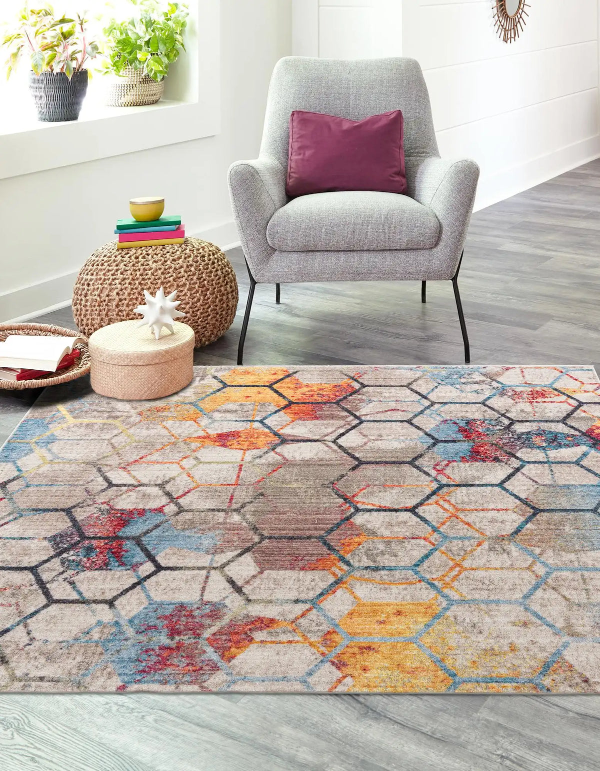 Quadratisch Teppich Prism in Weiss von Hadorn™ - Lifestyle Image