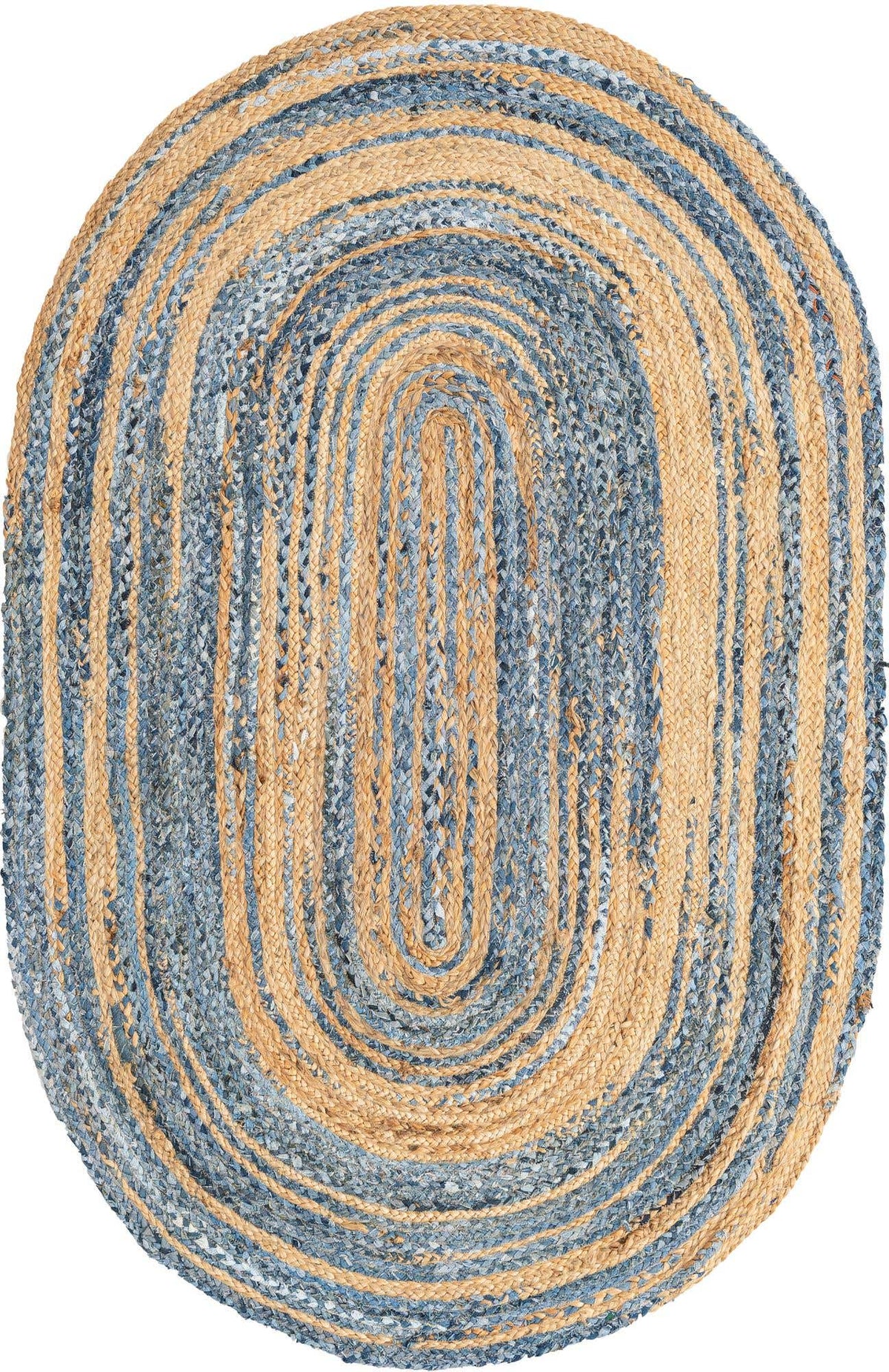 Oval Teppich Braided Chindi in Blau von Hadorn™ - Lifestyle Image