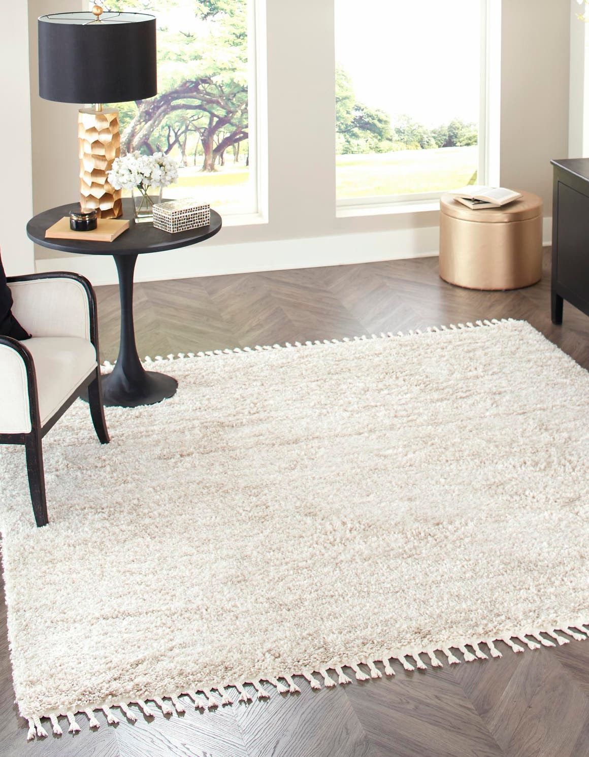Quadratisch Hochflorteppich Lagom Shag in Elfenbein von Hadorn™ - Lifestyle Image