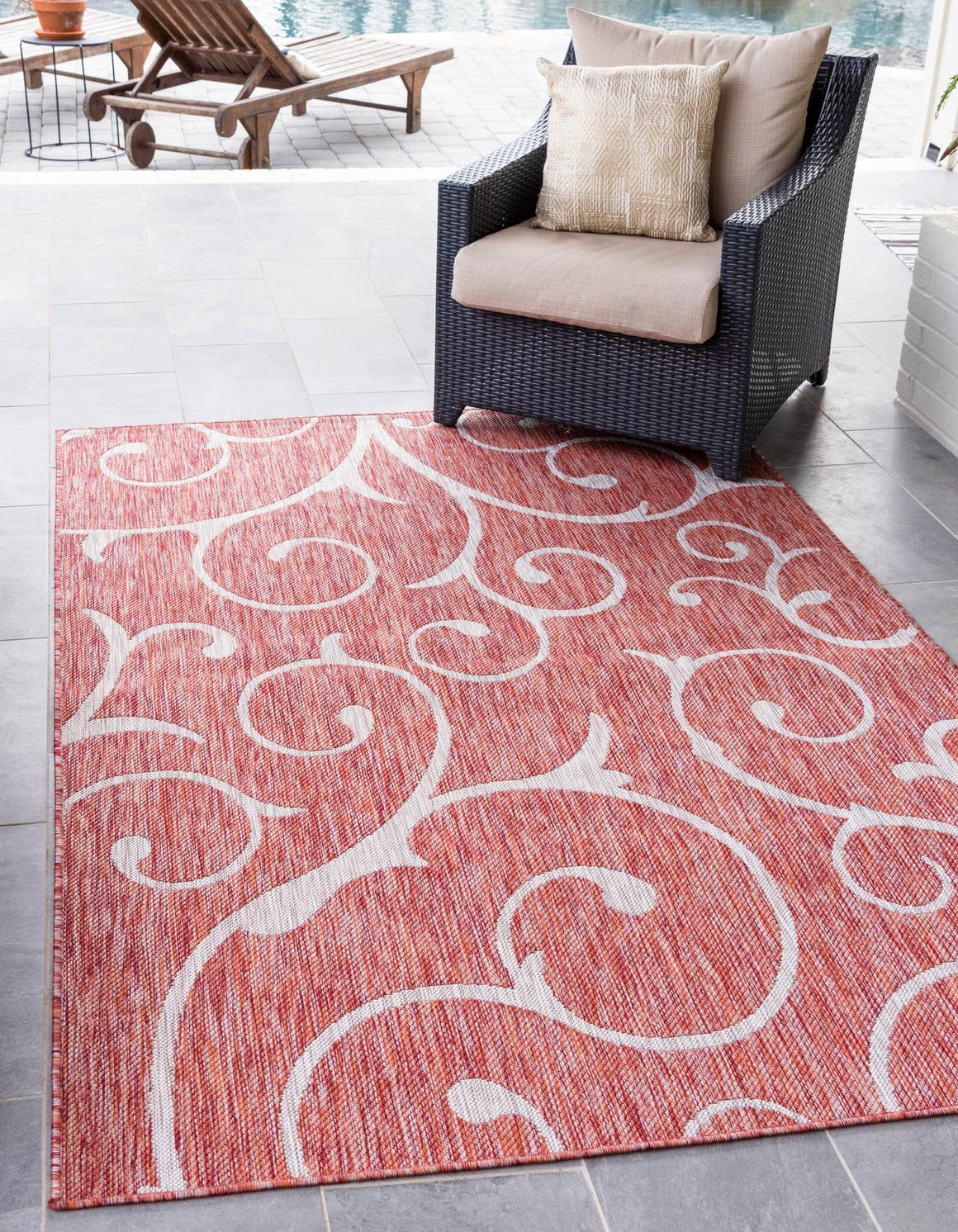 Rechteck Outdoor Teppich Outdoor Botanical in Rot von Hadorn™ - Lifestyle Image
