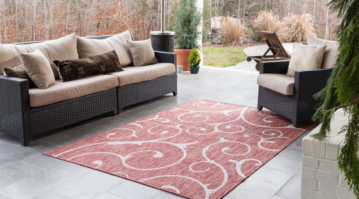 Rechteck Outdoor Teppich Outdoor Botanical in Rot von Hadorn™ - Lifestyle Image