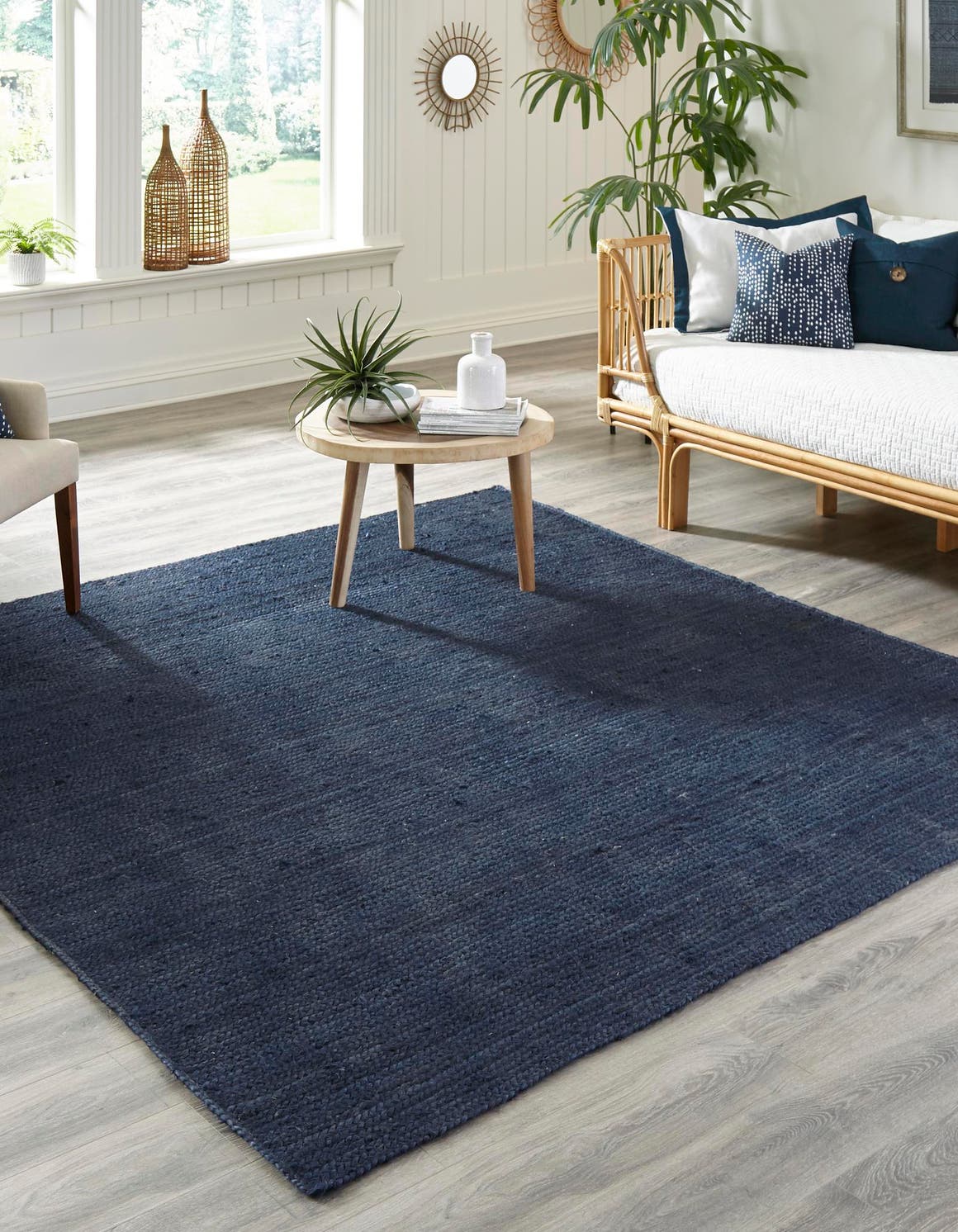 Quadratisch Teppich Braided Jute in Blau von Hadorn™ - Lifestyle Image