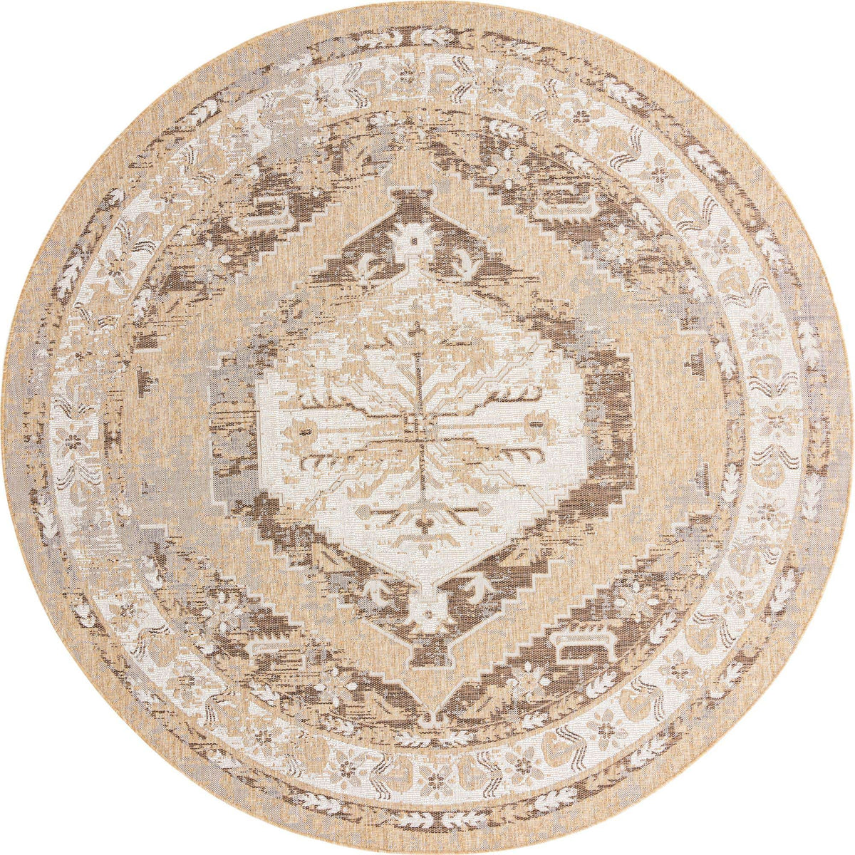 Rund Outdoor Teppich Outdoor Traditional in Natürlich von Hadorn™ - Lifestyle Image