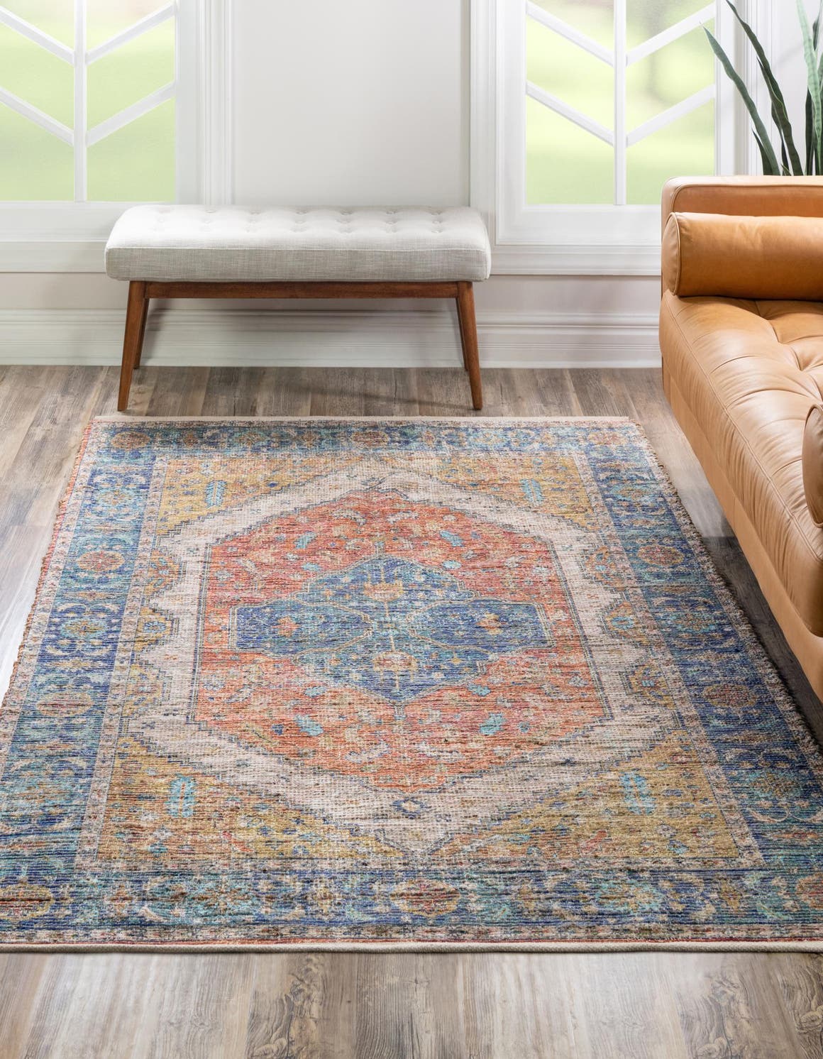 Rechteck Handgeflochten Teppich Chenille Jute in Orangegelb von Hadorn™ - Lifestyle Image